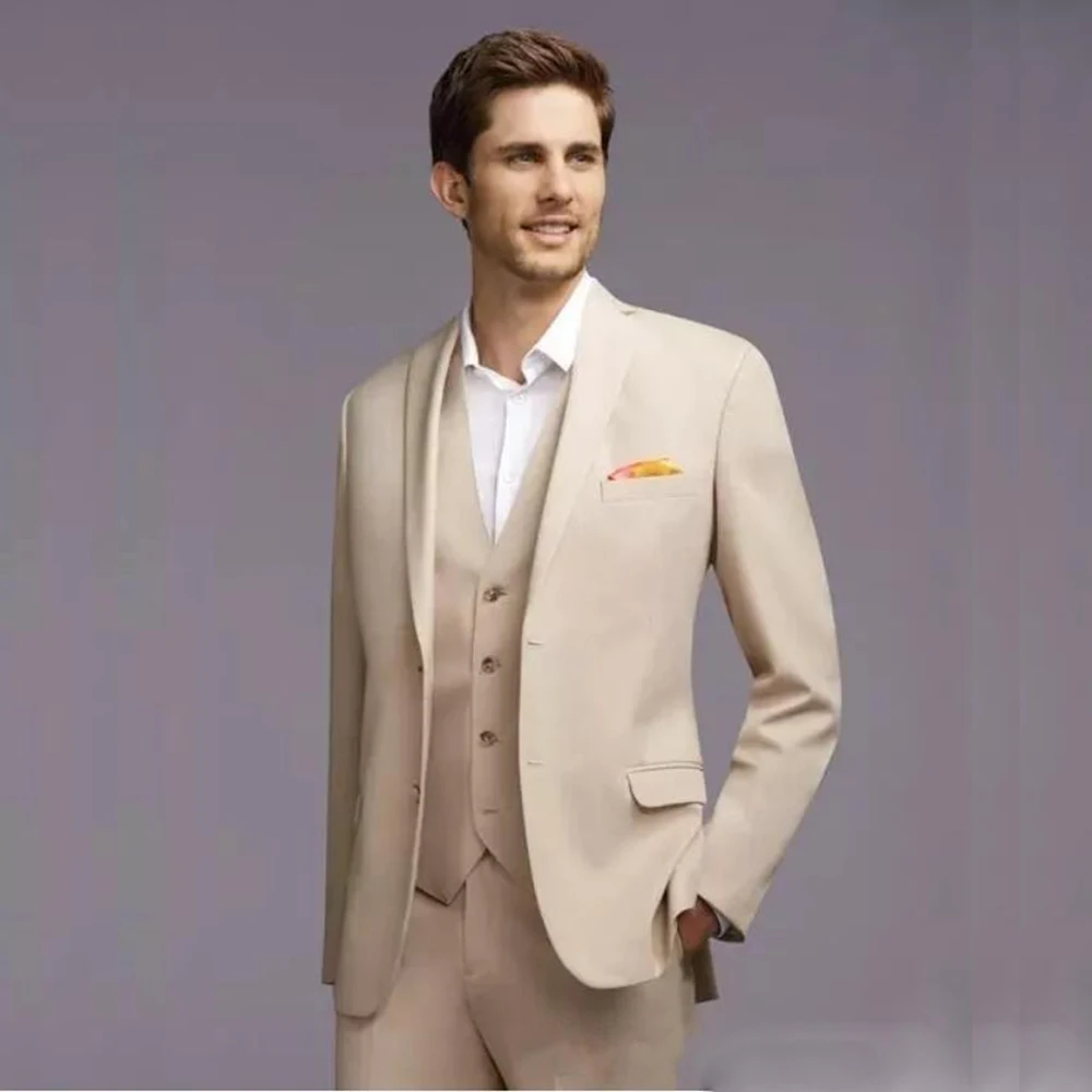 

Мужской облегающий костюм из 3 предметов, смокинг для жениха с отложным воротником и двумя пуговицами, свадебное платье, Блейзер, жилет и брю...