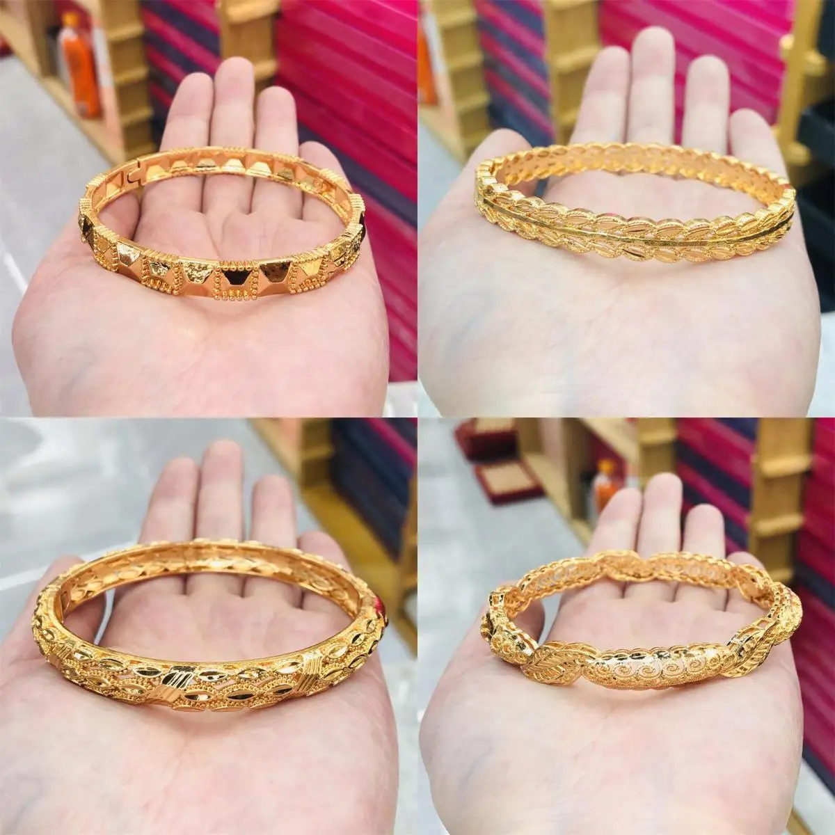 

4pcs/Lot Bangles For Women Dubai Wedding Round Ethiopian Jewelry Gold Color Indian Bracelets Girls Birthday Gifts Wholesale