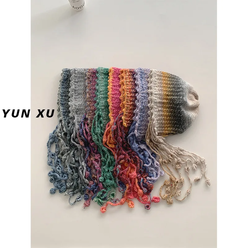 Женский Шерстяной Пуловер Ручной Работы С Бахромой Контрастная Вязаная Теплая