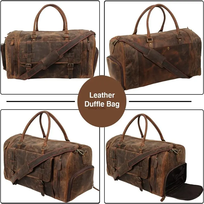 VINTAGE  SHOP 22 Inch Genuine Leather Duffel Bag | Overnight Travel Weekend Sports Gym Traveling | Carryon Durable Cabin With Sh