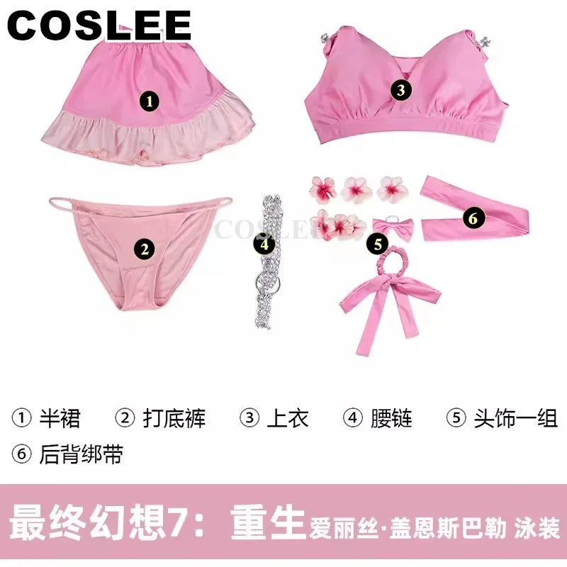 COSLEE Aerith Gainsborough Косплей Костюм Игра Final Fantasy FF7 VII Rebirth Розовый Летний Купальник