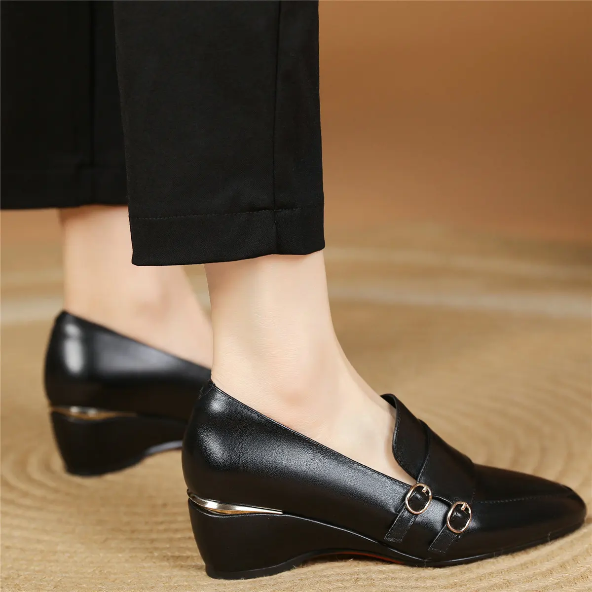 Low Top Platform Oxfords Shoes Women Genuine Leather Wedges Med Heels Party Pumps Female Round Toe Fashion Sneakers Casual Shoes