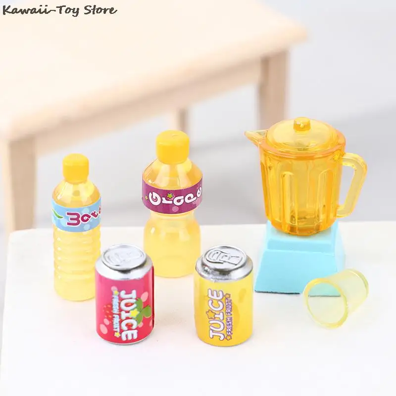 

6Pcs/Set 1:12 Dollhouse Miniature Juicer Drink Bottle Cup Kitchen Kitchenware Pretend Doll House Food Kitchen Toy Accessories