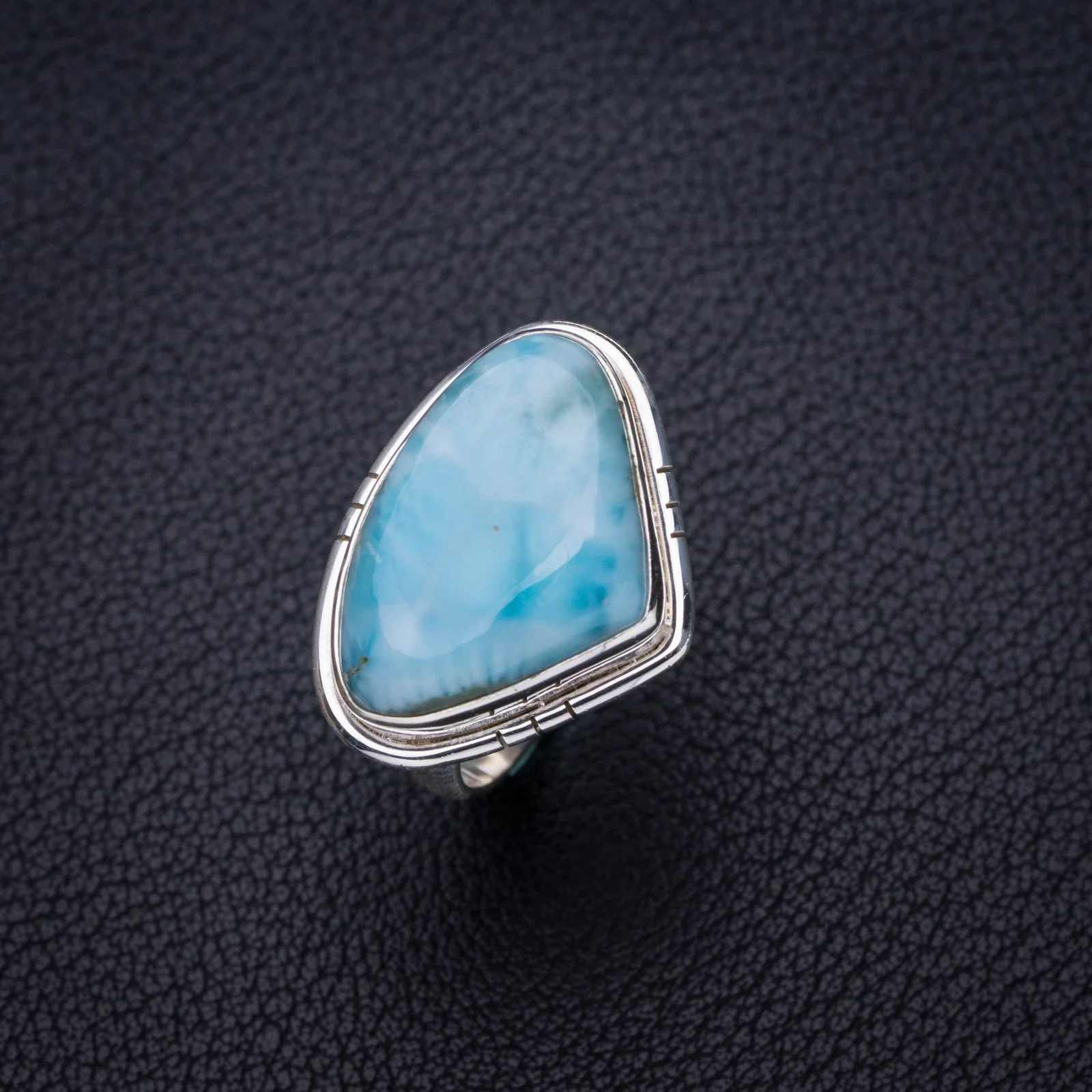 

StarGems Natural Caribbean Larimar Handmade 925 Sterling Silver Ring 8 E7556