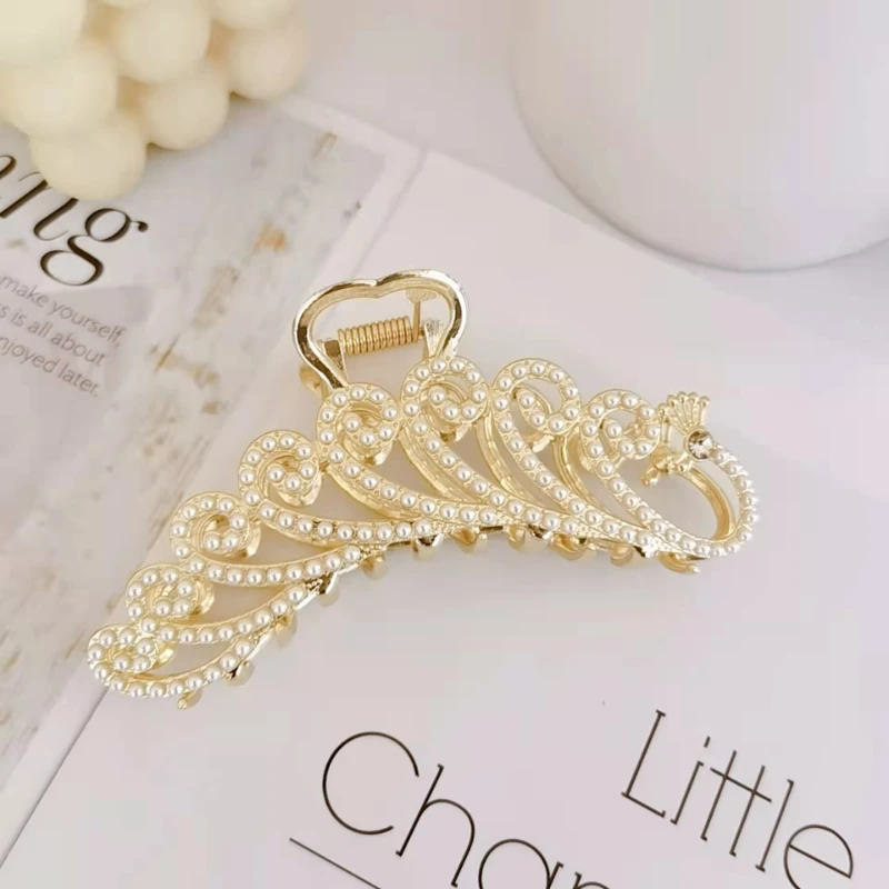 

Korean Imitation Pearl Hairpins Geometric Hair Claws Bath Large Catch Clip Shark Clip Back Head Hair Clip Women Hair Accessories