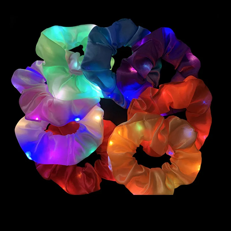 

20 Pcs LED Light Hair Scrunchies Satin Elastic Bands Ties Ropes Soft Silk Scrunchy Glow Party Festival Halloween