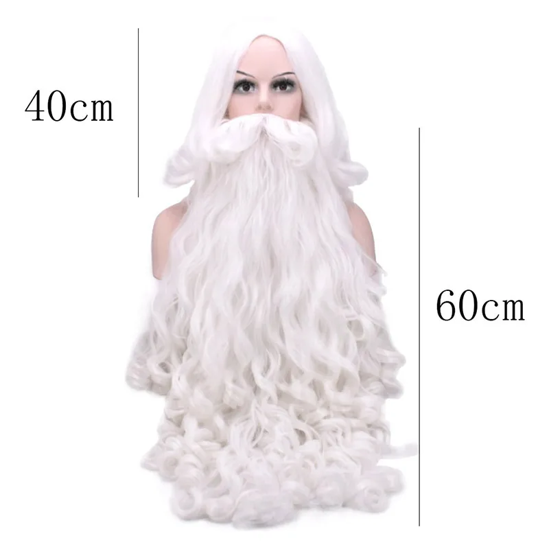 60cm Christmas Santa Claus Beard Wig Synthetic Hair Short Cosplay Men Wizard White Hairpiece Accessories New Year Hat Gift