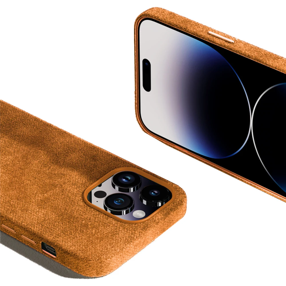 Suede Genuine Leather Magsafe Phone Case for Iphone 12 13 14 Pro Max 14Plus Anti-drop Anti-sweat Imported Material Luxury Shell