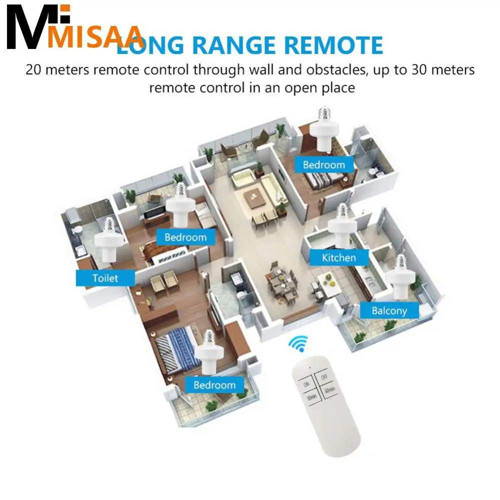 

Lamp Socket Timer E27 Lamp Holder Base With Remote Controller Remote Control With Timer Hot Lamp Bases Smart Home E26 E27 Rf433