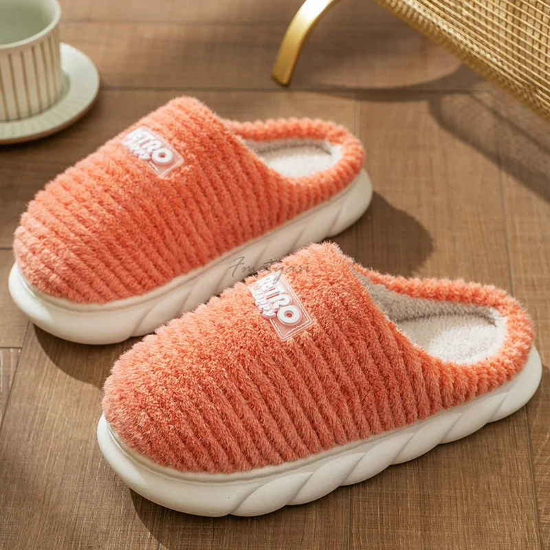 

House Slippers Women Simple Stripe Winter Women's Slippers Warm Platform Female Shoes Couple Casual Elegant Fashion Comfortable