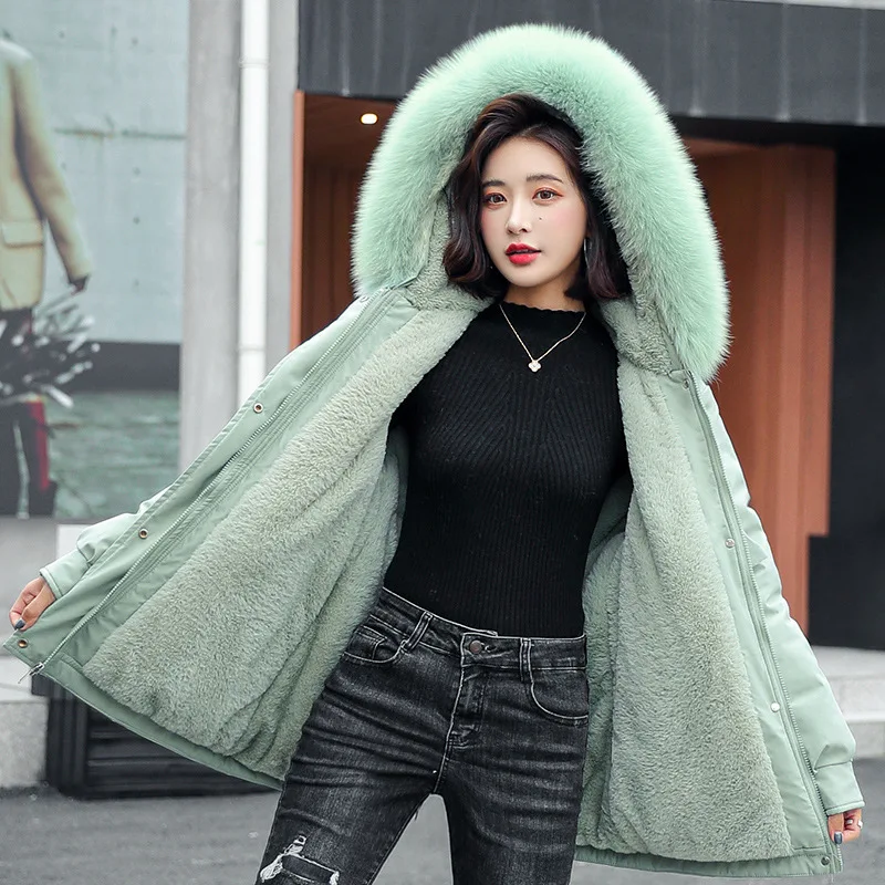 2022 New Fashion Women Pie Overcomes Jacket Winter Warm Fur Liner Hooded Short Parkas Ladies Slim Puffer Cotton Padded Outwear