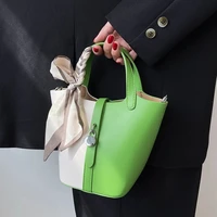ribbon bucket crossbody messenger bag for women 2022 summer small designer pu leather trendy cute tote shoulder handbag purse