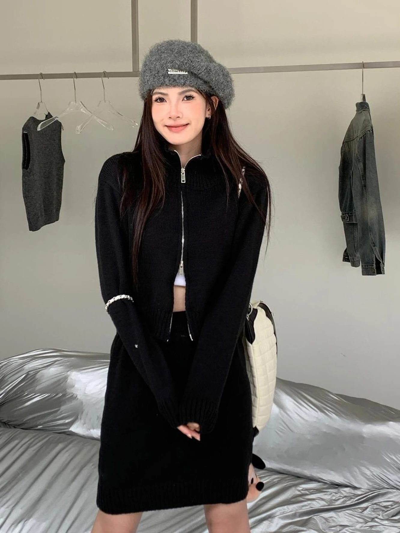 Однотонная короткая водолазка свитер с длинными рукавами верхняя одежда