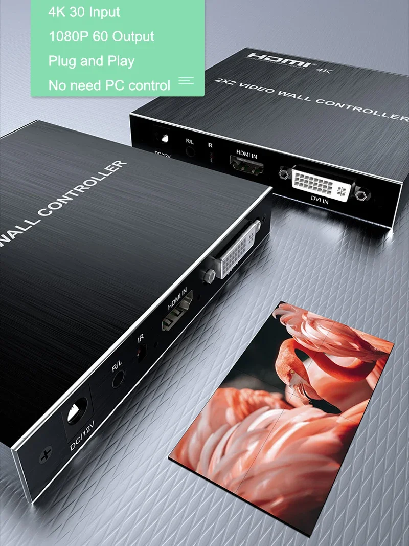 Фото Контроллер видеостены 4K 2x2 1X2 1X3 1X4 DVI HDMI, процессор для сращивания нескольких экранов 1080P 60Гц, 4-канальный видеопроцессор для ТВ, 180 каналов °   Перевернуть №3