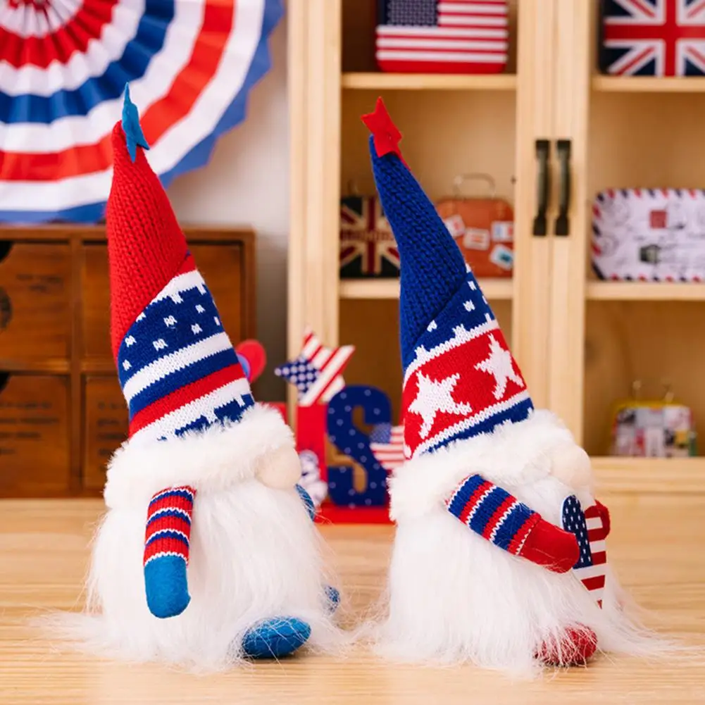 

Creative Independence Day Patriotic Knitted Hat Heart Dwarf Ornament Party Favor Faceless Doll Toy Gnome Ornament