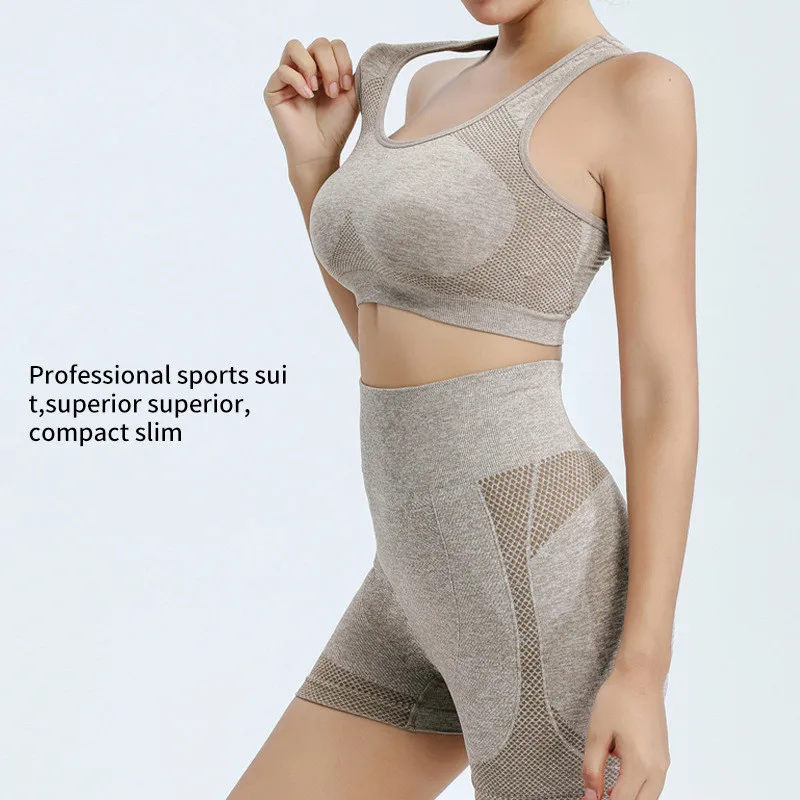 Seamless Yoga Set 2 Piece Workout Sport Bra High Waist Shorts Leggings Quick-dry Fitness Short Pant Sets Female Clothing Gym