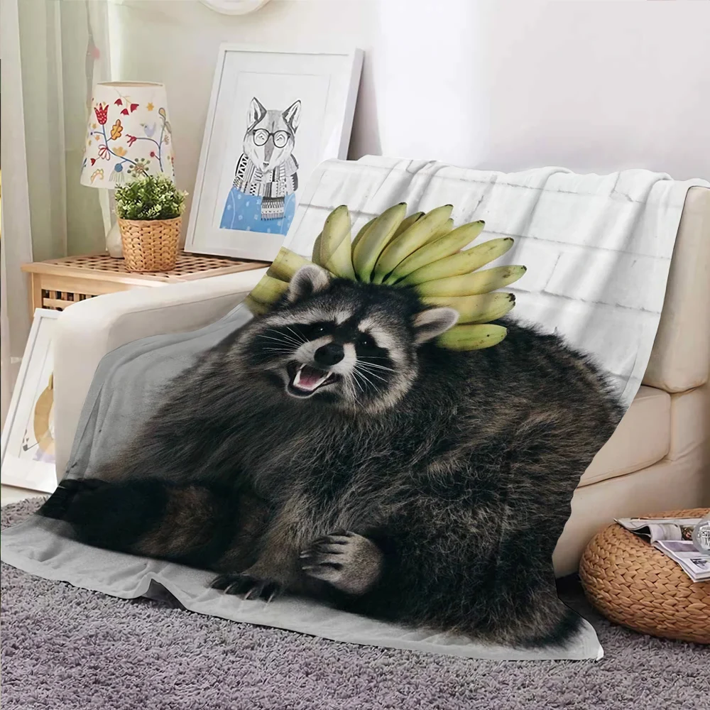 

CLOOCL Animals Flannel Blankets Cute Raccoon Throw Quilt 3D Graphic Printed Keep Warm Office Nap Air Conditioner Quilts