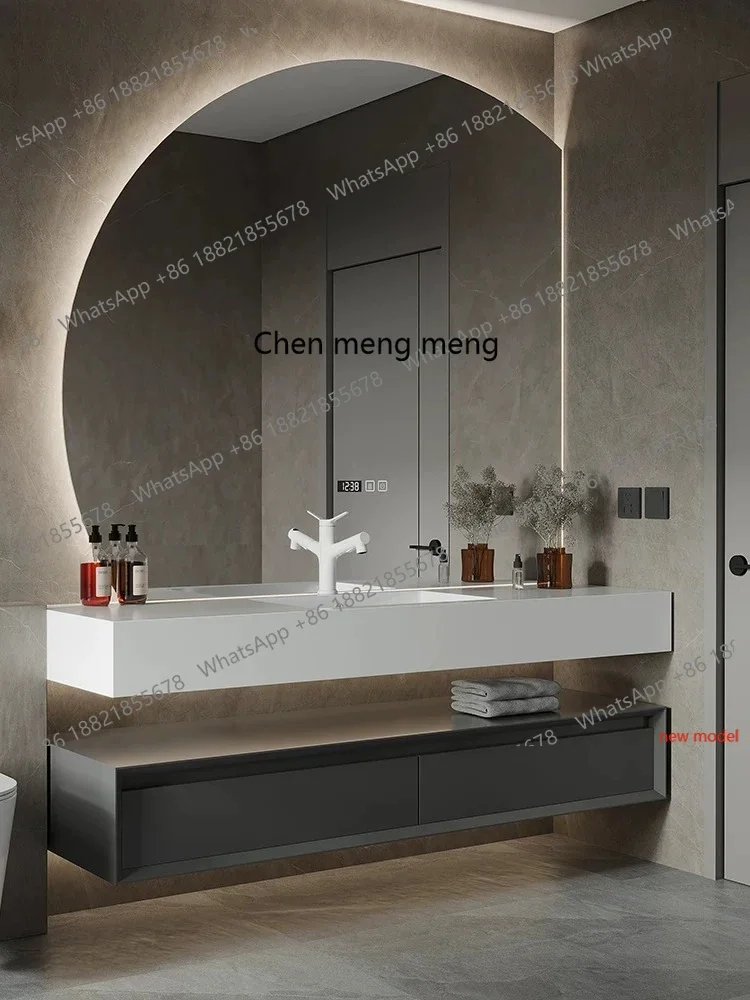 Фото A178Новая комбинация тумбы для ванной комнаты и раковины из Corian в стиле лайт-люкс, с бесшовной керамической раковиной из сланца №1