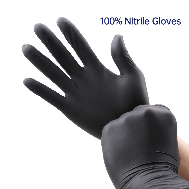 

Nitrile Gloves Black 100pcs Food Grade Waterproof Allergy Free Disposable Work Safety Gloves 100% Nitrile Gloves Mechanic Glove