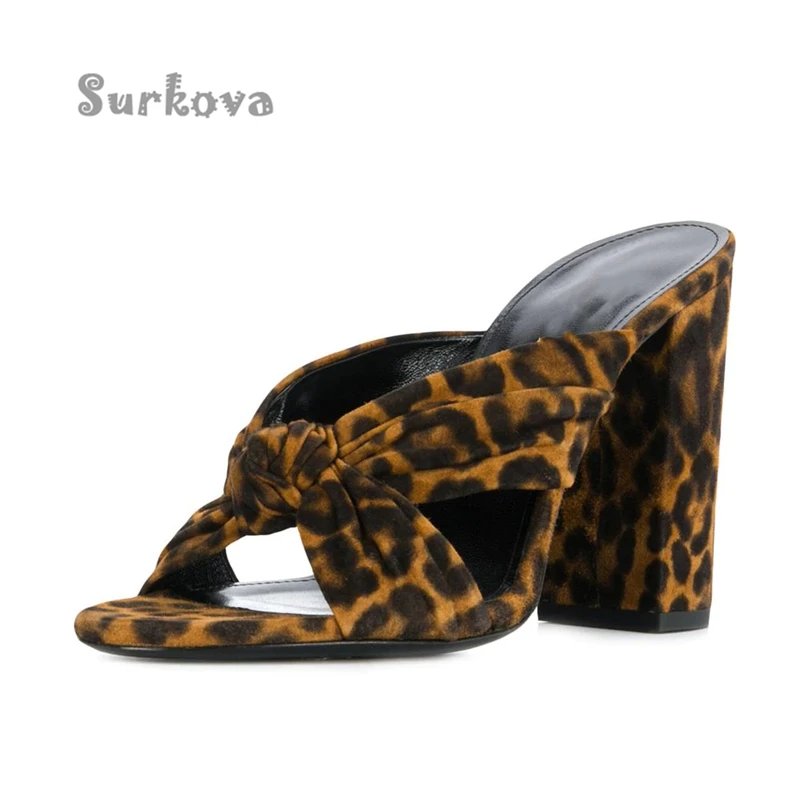 New Sheepskin Peep Toe Sandals Sexy Butterfly-Knot High Heels Slippers Fashion Round Toe Square Heel Banquet Party Concise Shoes