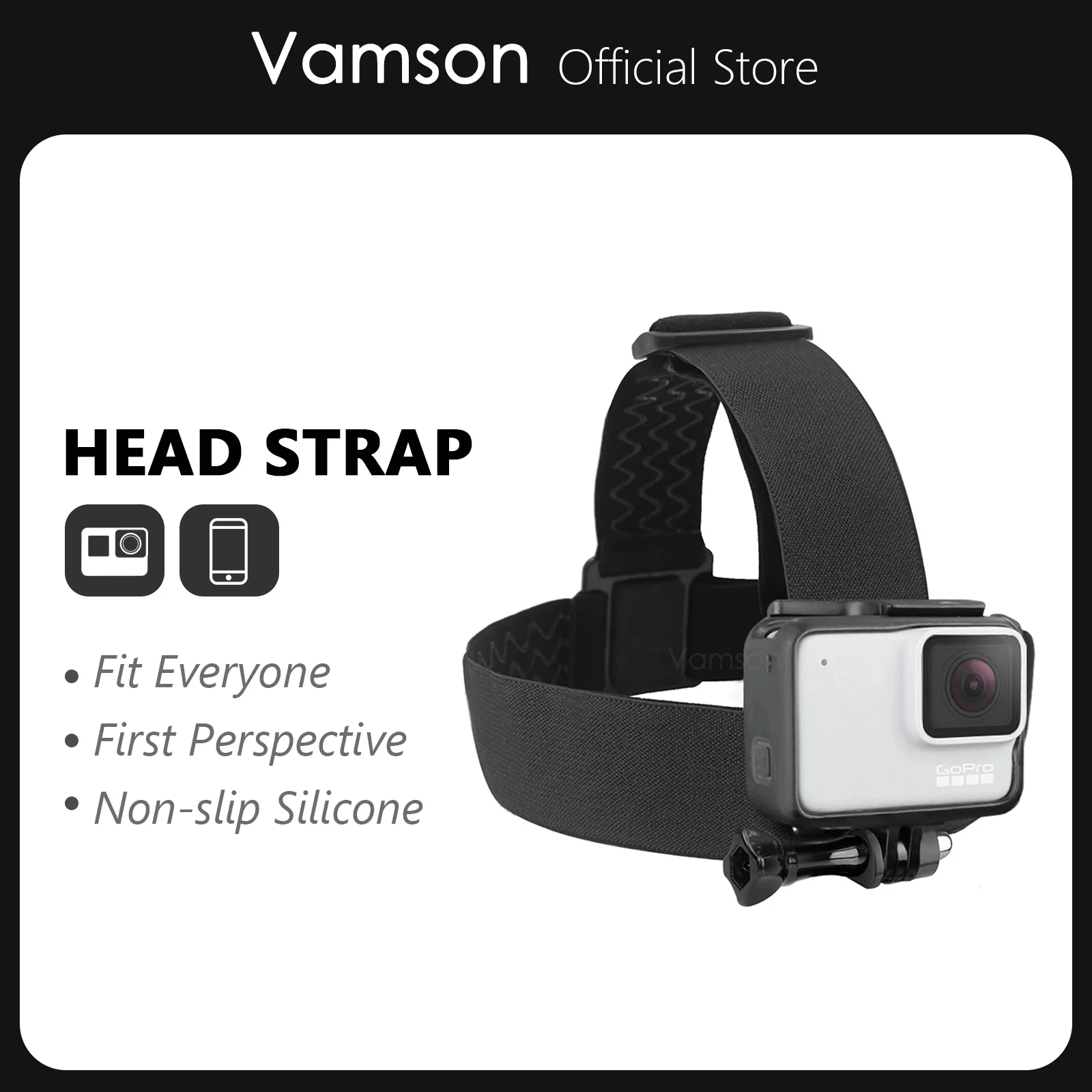 Vamson for Gopro Head Strap Mount  Accessories Adjustable For Go pro Hero 11 10 9 8 7 6 5 4 3+ for SJCAM for Insta360 VP202