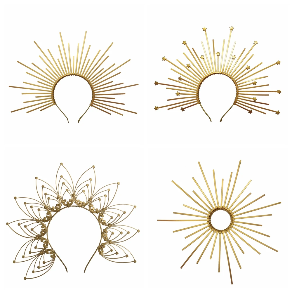 Богиня гало Корона Sunburst пластиковый Золотой Met Gala Ангел Спайк головной убор