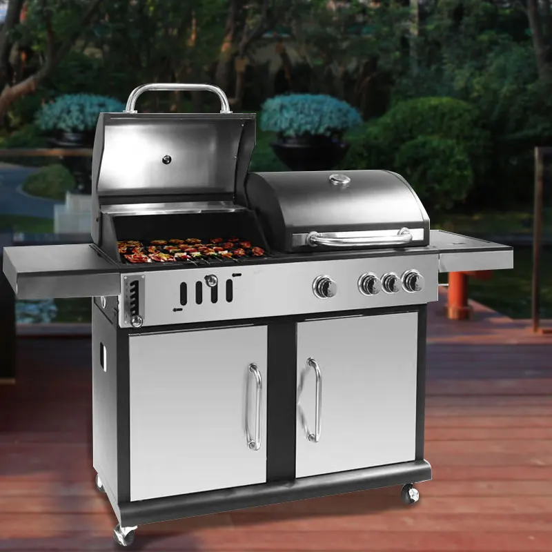 

Gas-wood-carbon dual-purpose barbecue grill courtyard villa home barbecue grill large stainless steel American outdoor barbecue