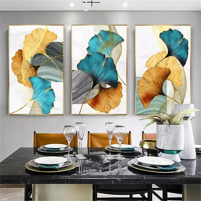 

Blue Green Yellow Gold Plant Ginkgo biloba Leaf Canvas Painting Wall Art Print Modern Style Home Living Room Decor Pictures
