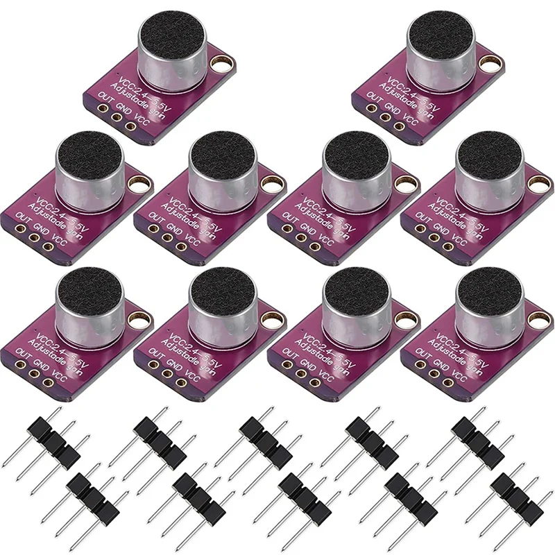 

10 PCS Electret Microphone Amplifier Adjustable MAX4466 Module Microphone Preamplifier Purple Breakout Board For Arduino