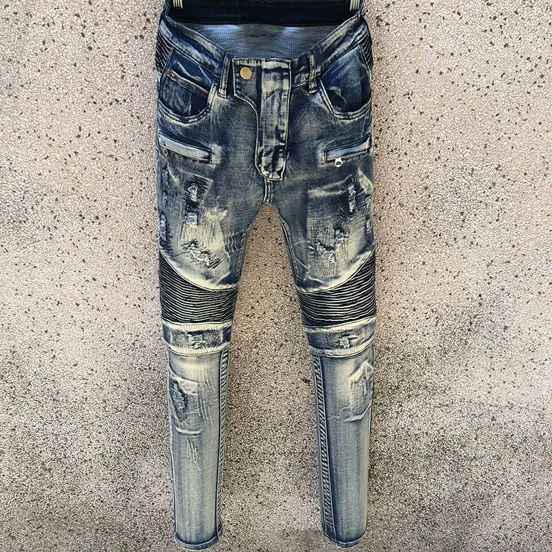 Pantalones Vaqueros elásticos con diseño de agujeros rasgados para Hombre, pantalón de...