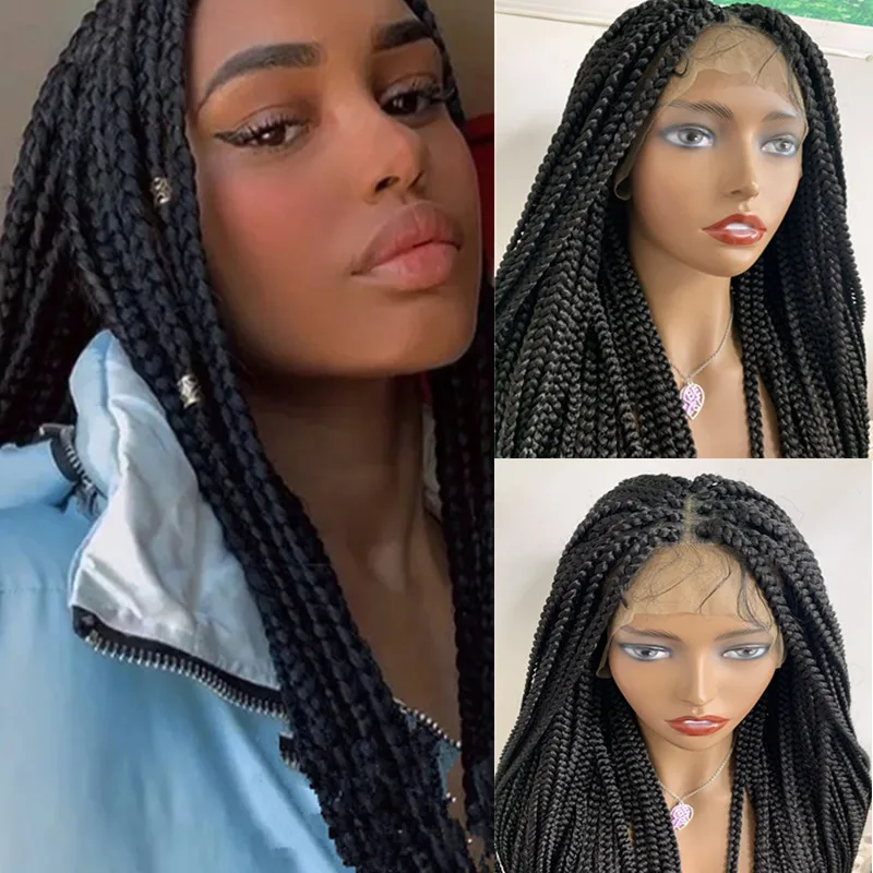 

32 inch Black SynthetIc Full Lace Braided Wigs Braids Wig With Baby Hair For Black Women Lace Front Wigs