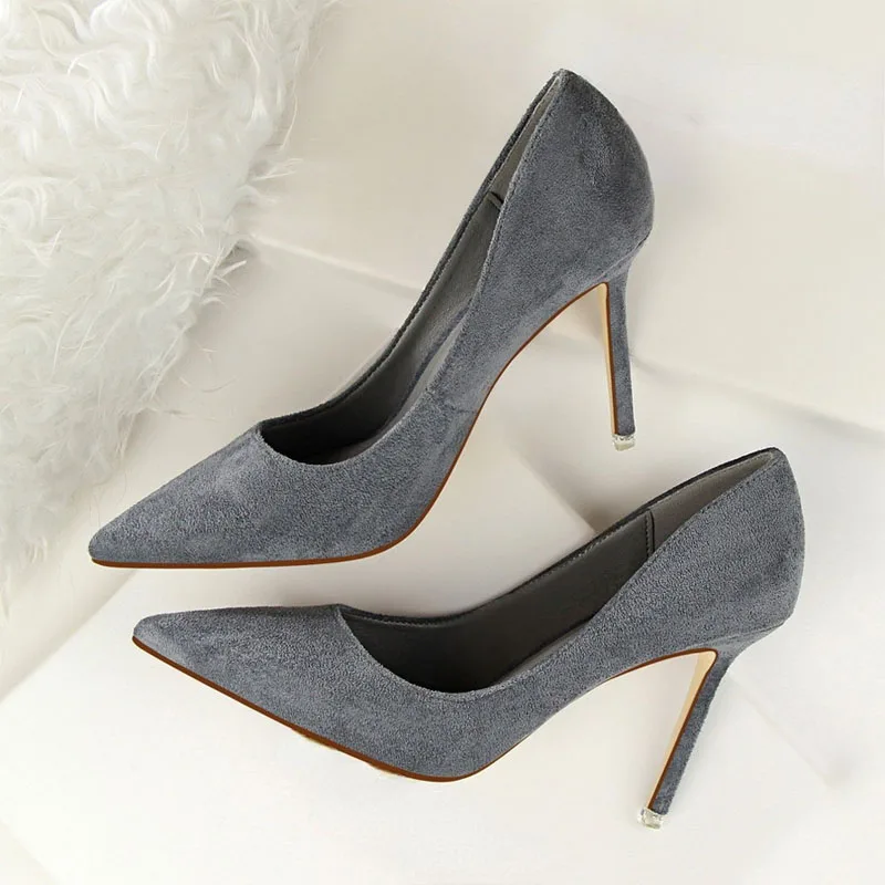 

Korean Style Fashion Simple Stiletto Super High Heel 9cm Shallow Mouth Pointed Suede Sexy Thin Dry Heel Women's Single Shoes