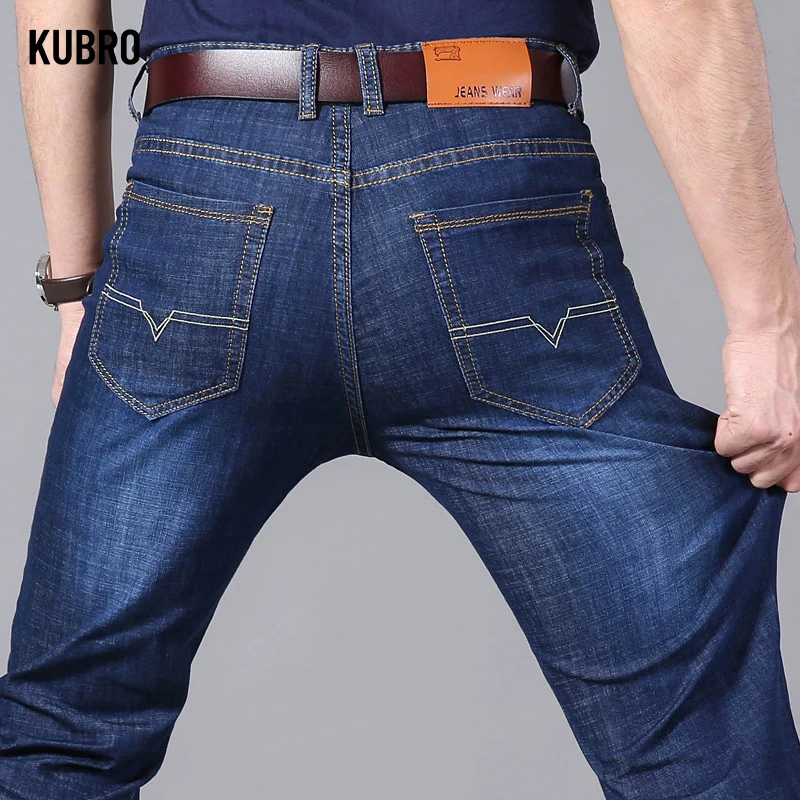 KUBRO осенние и зимние эластичные мужские джинсы корейские прямые брюки