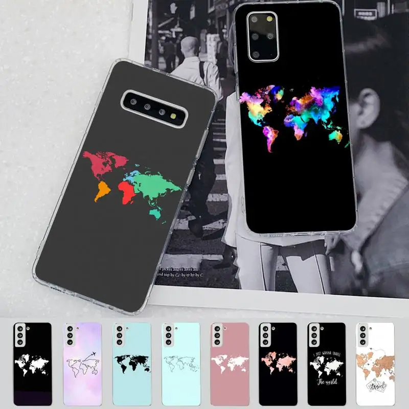 

TOPLBPCS World Map Phone Case for Samsung S21 A10 for Redmi Note 7 9 for Huawei P30Pro Honor 8X 10i cover
