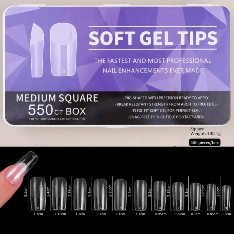 

550pcs Press On Nails Coffin Oval Square Semi-Frosted Full Cover UV Gel Nails Fake Nails Tips Capsule Extension Tool False Nails