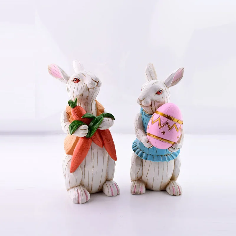 

European Carrot Rabbit Resin Ornament Easter Decorative Egg Rabbit Gift American Home Decoration Cartoon Rabbit Resin Crafts