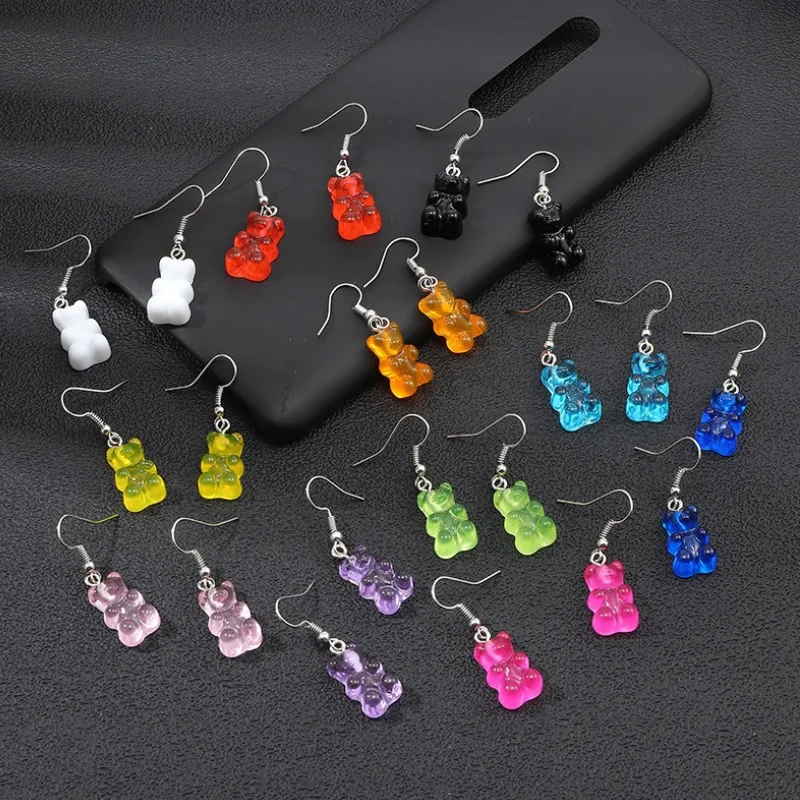 

Creative Cute Candy Colorful Animal Gummy Bear Earrings Minimalism Cartoon Design Female Ear Hooks Danglers Jewelry Kids Gift
