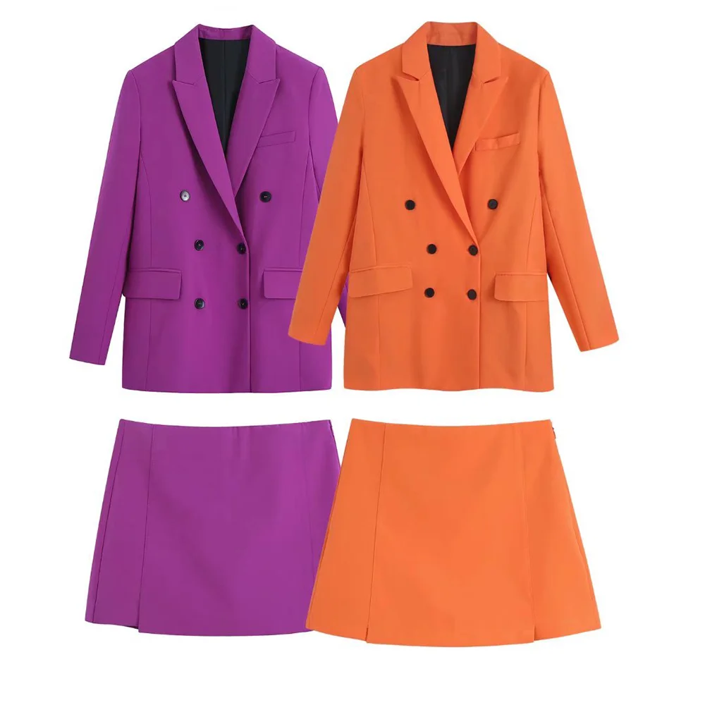 

Women's 2022 Fashion New Unisex Double Breasted Decorative Blazer Casual Retro Female Chic Suit Coat + Side Zipper Culottes Suit