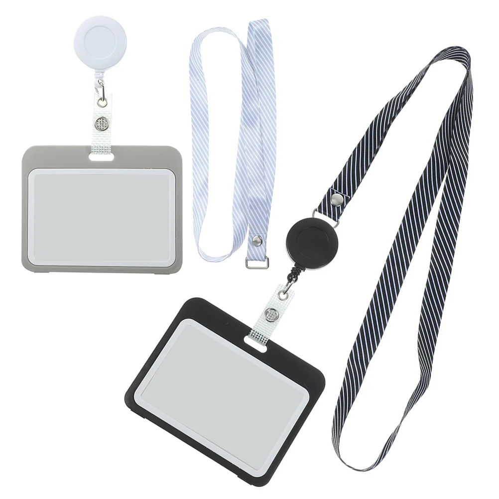 

2 Pcs Easy Pull Telescopic Hanging Lanyard Transparent Name Badge Holder Horizontal Cards Covers Sleeves Id Pvc Holders Nurse