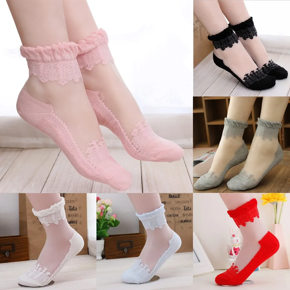

Summer Ultrathin Socks Transparent Crystal Silk Lace Socks 1 Pair High Elastic Breathable Ultra Thin Socks For Women Girls