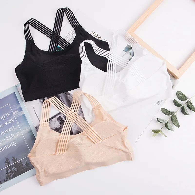 

Comfortable Sport Bra Women Shockproof Push-Up Yoga Crop Top Seamless Ice Silk Ladies Brassiere Comfortable Breathable Underwear