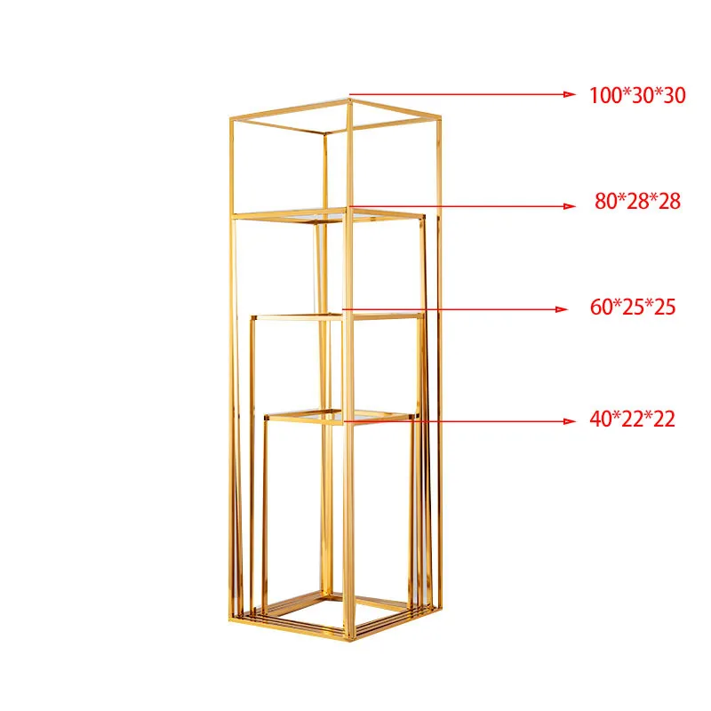 Gold Flower Stand Rectangular Bright Gold Geometric Centerpiece Vases Home Wedding Party Decoration Wedding wrought iron shelf images - 6