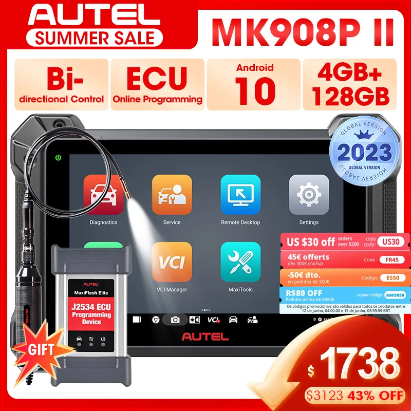 Autel MaxiCOM MK908P II инструмент для диагностического сканирования автомобиля с J2534 ECU программирование онлайн-кодирование модернизировано MaxiSys MS908S Pro MS Elite