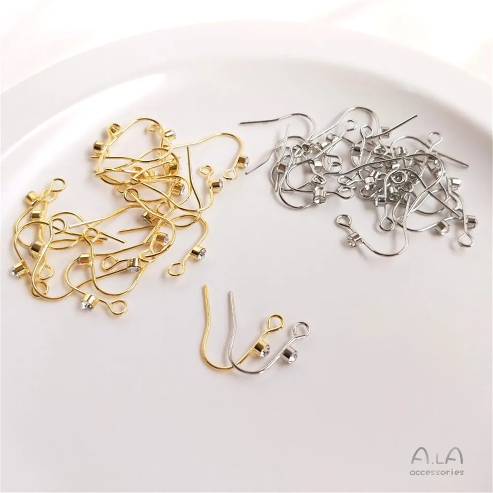 

Copper inlaid zirconium package 18K true gold ear hook Single Zircon simple ear hook DIY fashion earring ear accessories