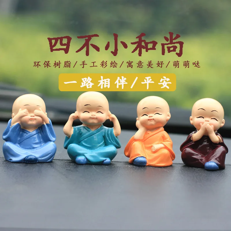 

2 Sets Sculpture Resin Four No Small Monks Zen Meaning Small Shami Car Accessories Home Decoration Mini Creative Practical Gifts