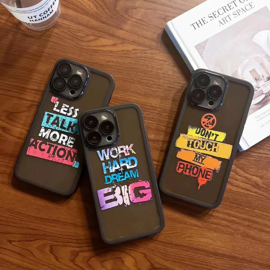 

Phone Case for IPhone 11 12 13 14 15 Pro Max Painting Words Casing Camera Full Protective Cover with Lens Protective Film
