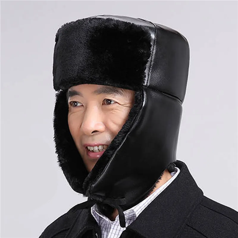 

New Hot Russia Adult Caps Men Bomber Hats Male Casual Winter Warm Cap Comfortable Solid Color Simple Male Cap All-Match