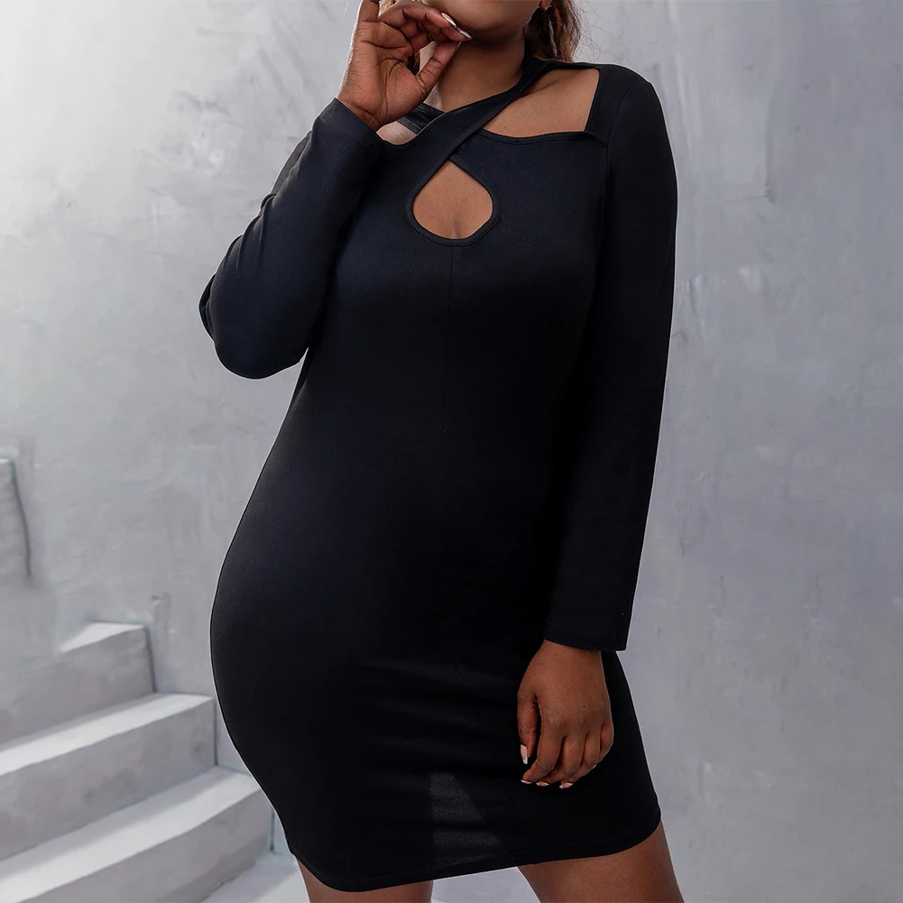 Brand New  XL~4XL Plus Size Women Sexy Bodycon Ladies Cross Neck Long Sleeves Party Midi Dress Soft And Comfortable