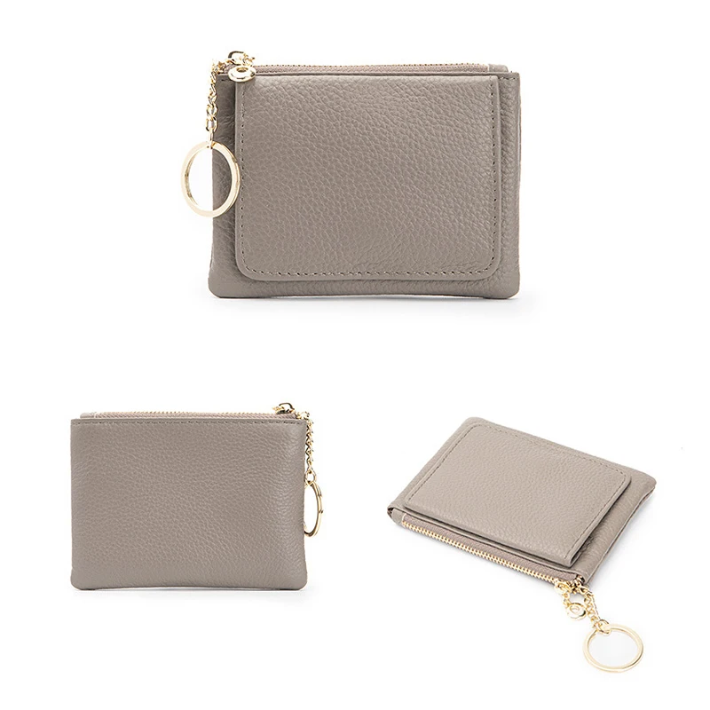 Women's Wallets Luxury Brand Women Zipper Purse Keychain Pouch Genuine Leather Fashion Simple Soft Cowhide Coin Purse 2023 New
