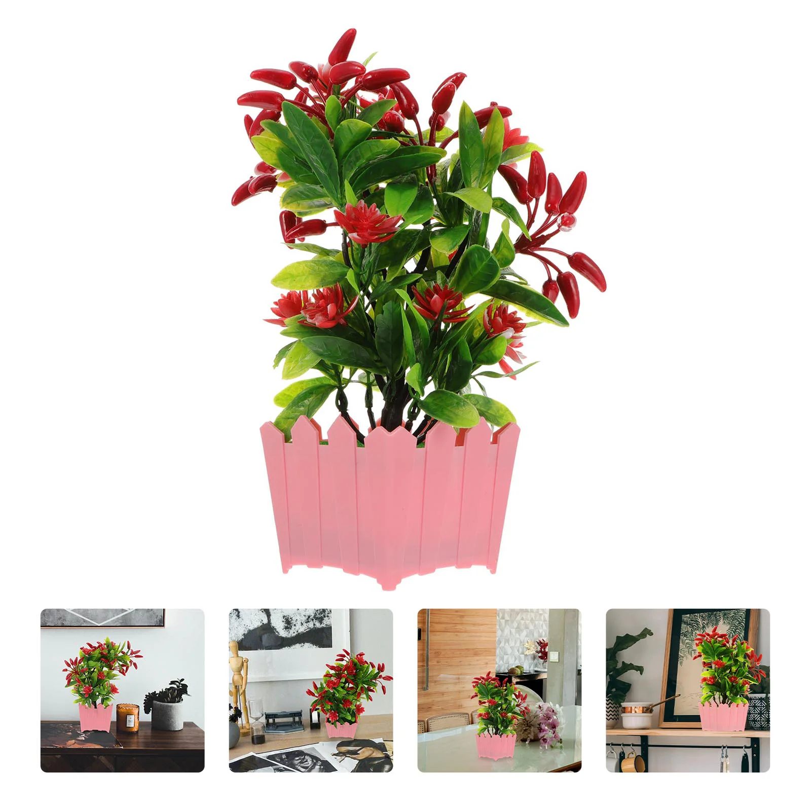 

Artificial Fake Chili Flower Potted Pepper Faux Red Mini Bonsai Fruits Trees Simulation Photography Decor Prop Decorations Vase